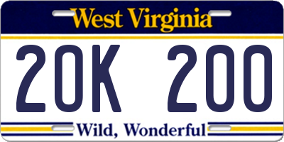 WV license plate 2OK200