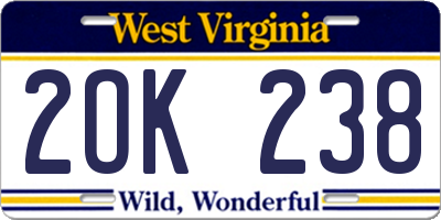 WV license plate 2OK238