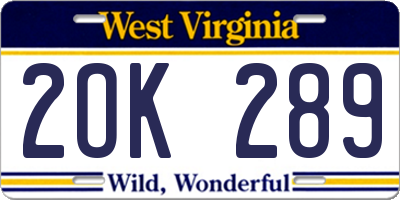 WV license plate 2OK289