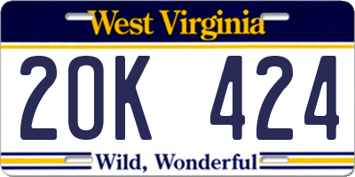 WV license plate 2OK424