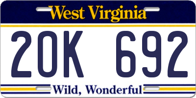 WV license plate 2OK692