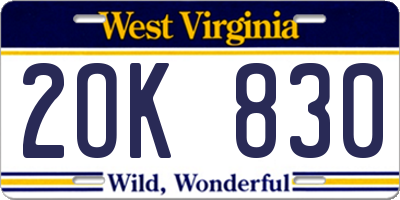 WV license plate 2OK830