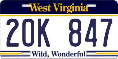 WV license plate 2OK847