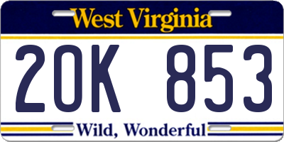 WV license plate 2OK853