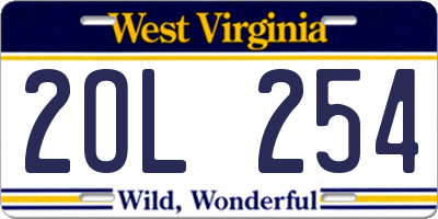 WV license plate 2OL254