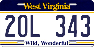 WV license plate 2OL343