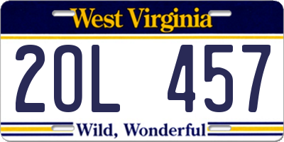 WV license plate 2OL457