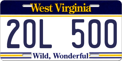 WV license plate 2OL500