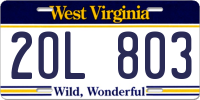 WV license plate 2OL803