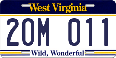 WV license plate 2OM011