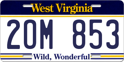 WV license plate 2OM853