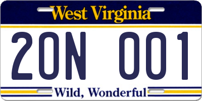 WV license plate 2ON001