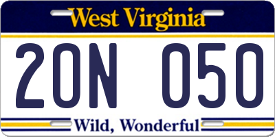 WV license plate 2ON050