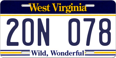 WV license plate 2ON078