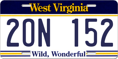 WV license plate 2ON152
