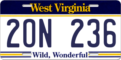 WV license plate 2ON236