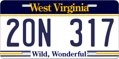 WV license plate 2ON317