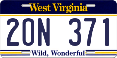 WV license plate 2ON371