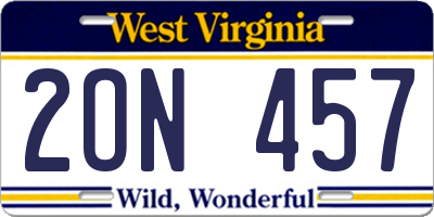 WV license plate 2ON457