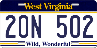 WV license plate 2ON502