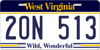 WV license plate 2ON513