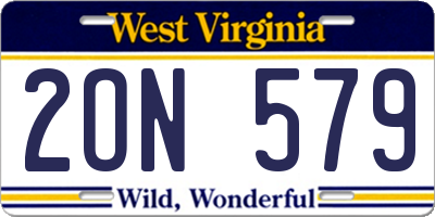 WV license plate 2ON579