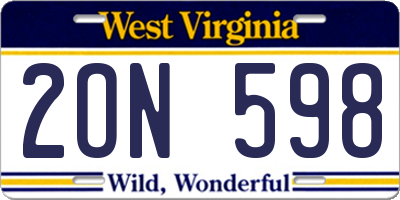 WV license plate 2ON598