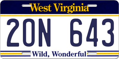WV license plate 2ON643
