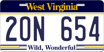 WV license plate 2ON654