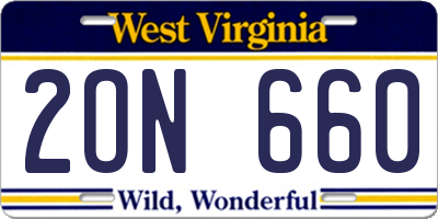 WV license plate 2ON660