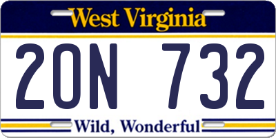 WV license plate 2ON732