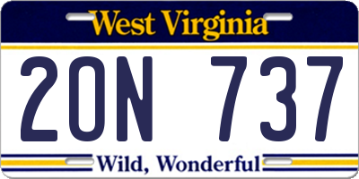 WV license plate 2ON737