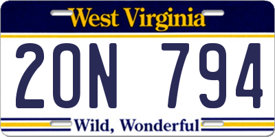 WV license plate 2ON794