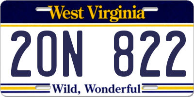 WV license plate 2ON822