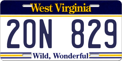 WV license plate 2ON829