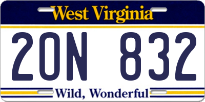 WV license plate 2ON832