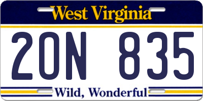 WV license plate 2ON835