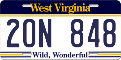 WV license plate 2ON848