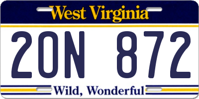 WV license plate 2ON872