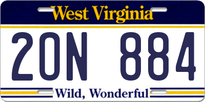 WV license plate 2ON884