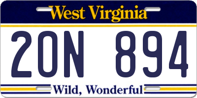 WV license plate 2ON894