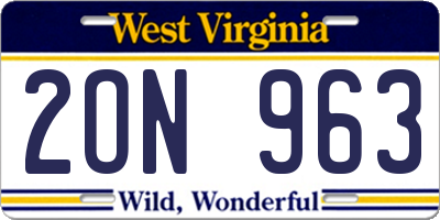 WV license plate 2ON963
