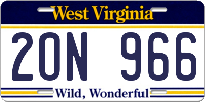 WV license plate 2ON966