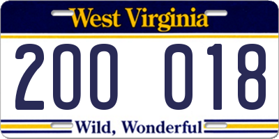 WV license plate 2OO018