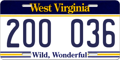 WV license plate 2OO036