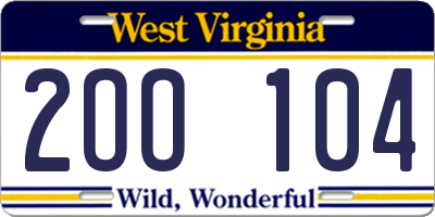 WV license plate 2OO104
