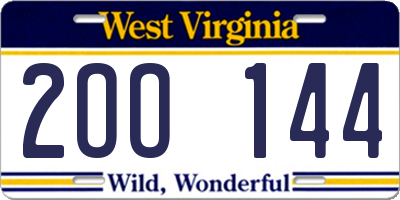 WV license plate 2OO144