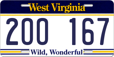 WV license plate 2OO167