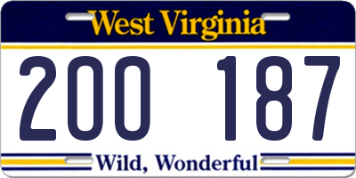 WV license plate 2OO187
