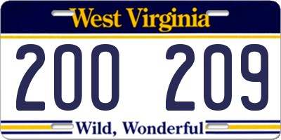 WV license plate 2OO209